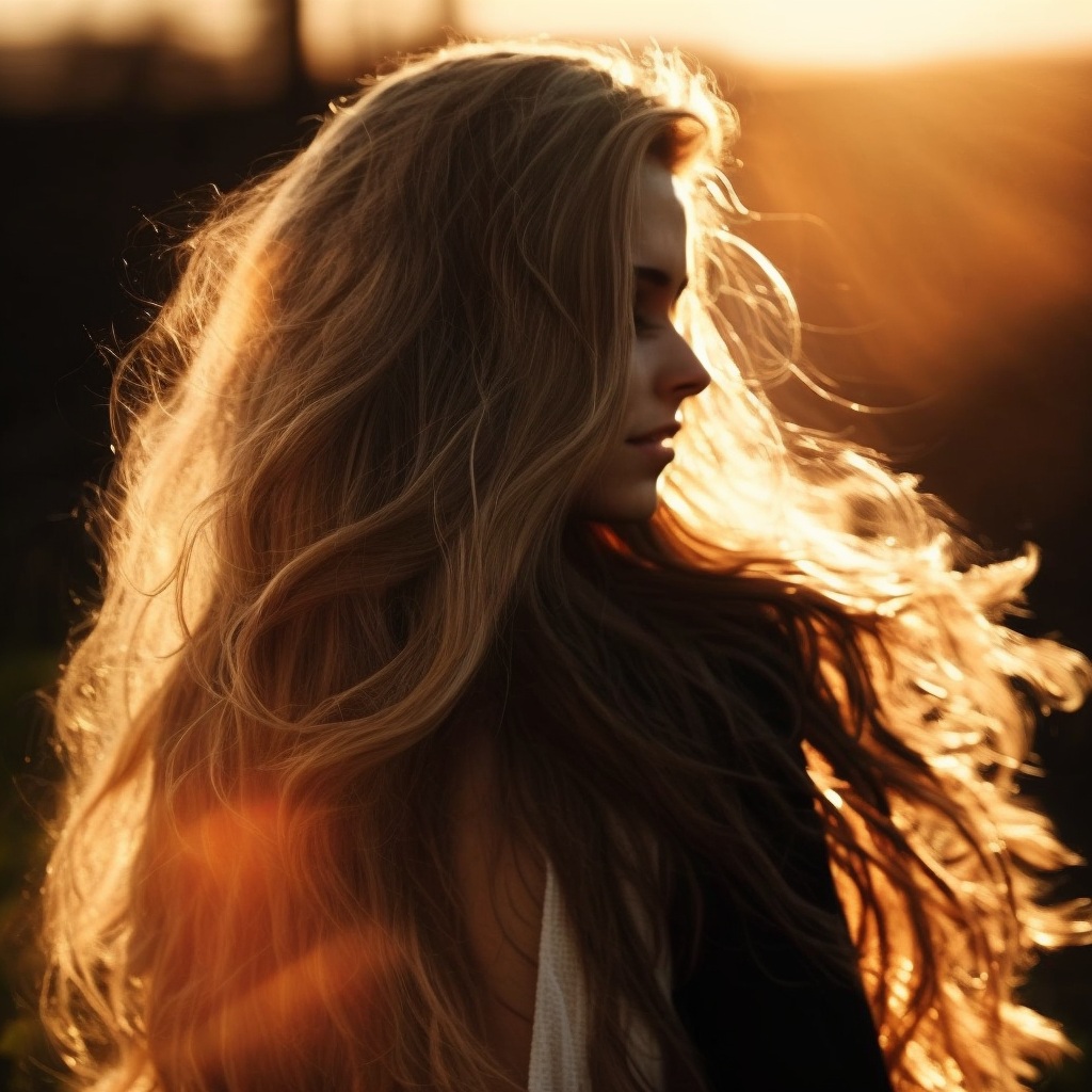 Woman with flowing hair