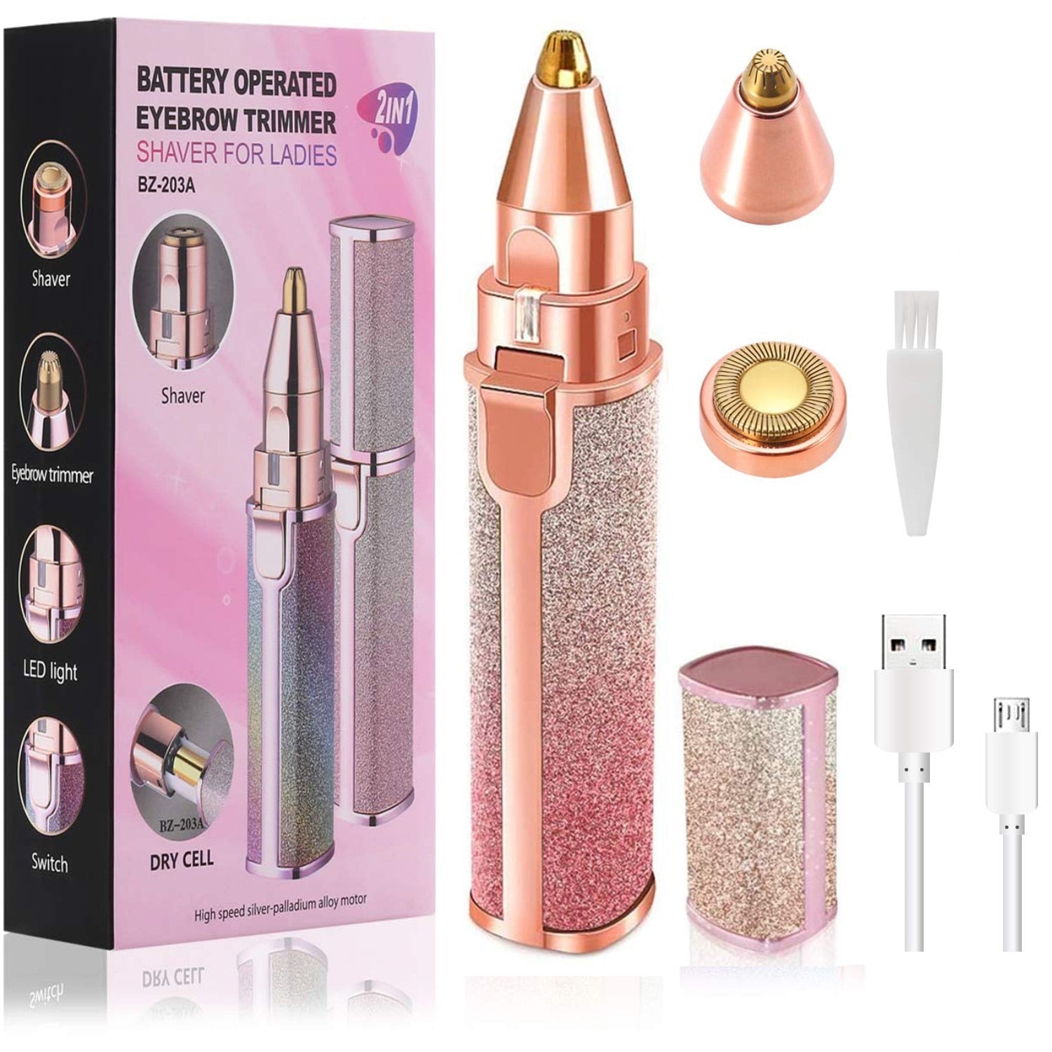Portable 2 IN 1 Women Epilator Electric Painless Hair Remover Eyebrow Shaper - Image 3