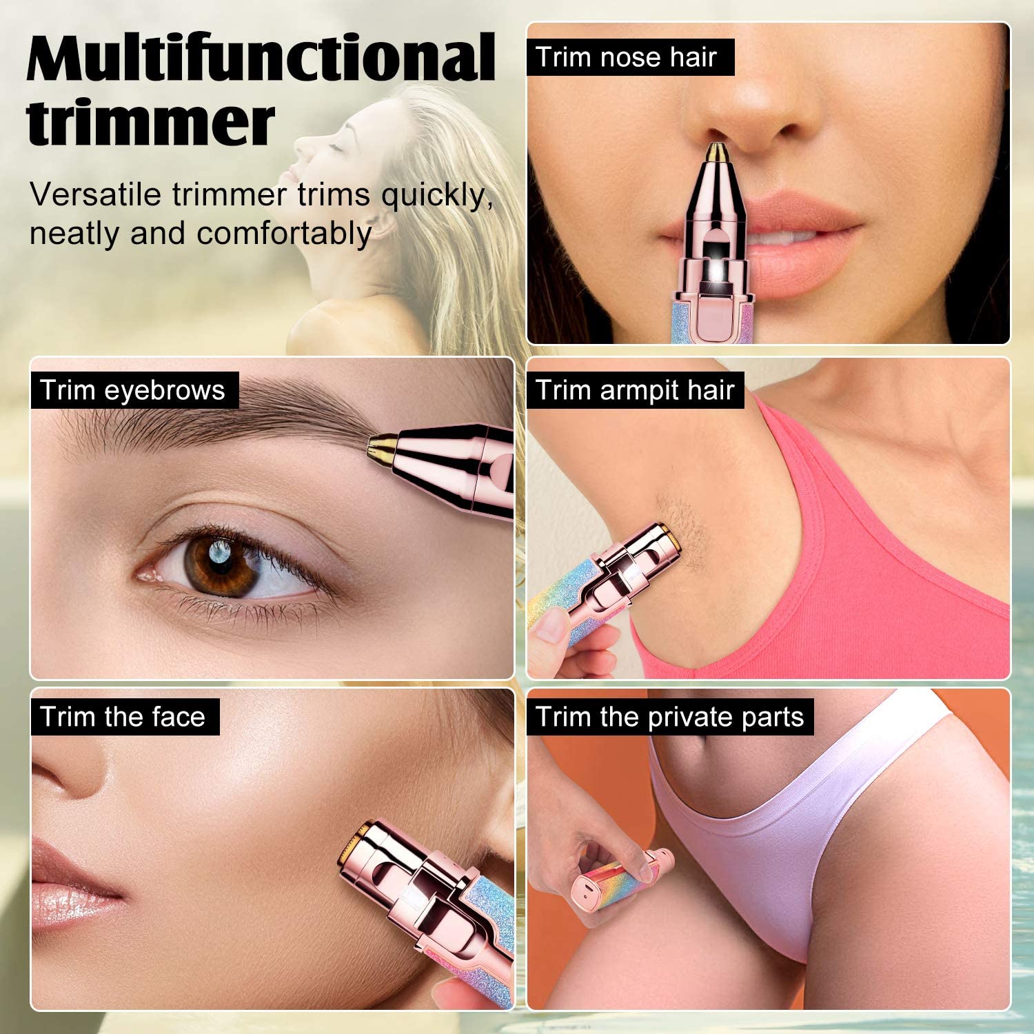 Portable 2 IN 1 Women Epilator Electric Painless Hair Remover Eyebrow Shaper - Image 9