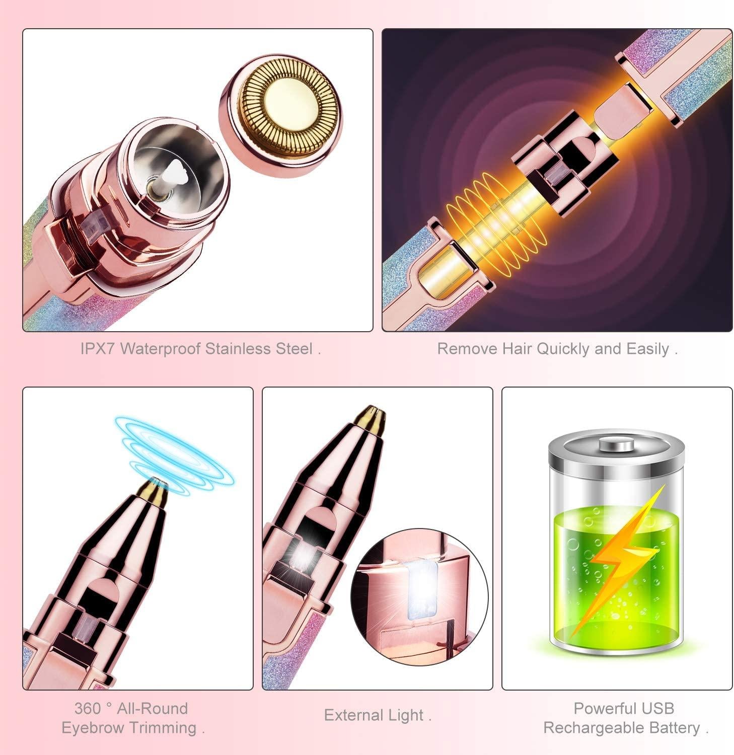 Portable 2 IN 1 Women Epilator Electric Painless Hair Remover Eyebrow Shaper - Image 5