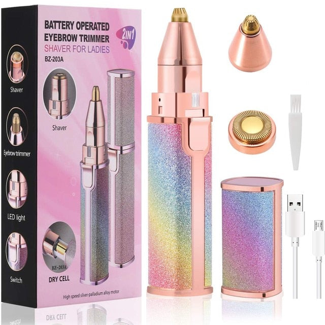 Portable 2 IN 1 Women Epilator Electric Painless Hair Remover Eyebrow Shaper - Image 4